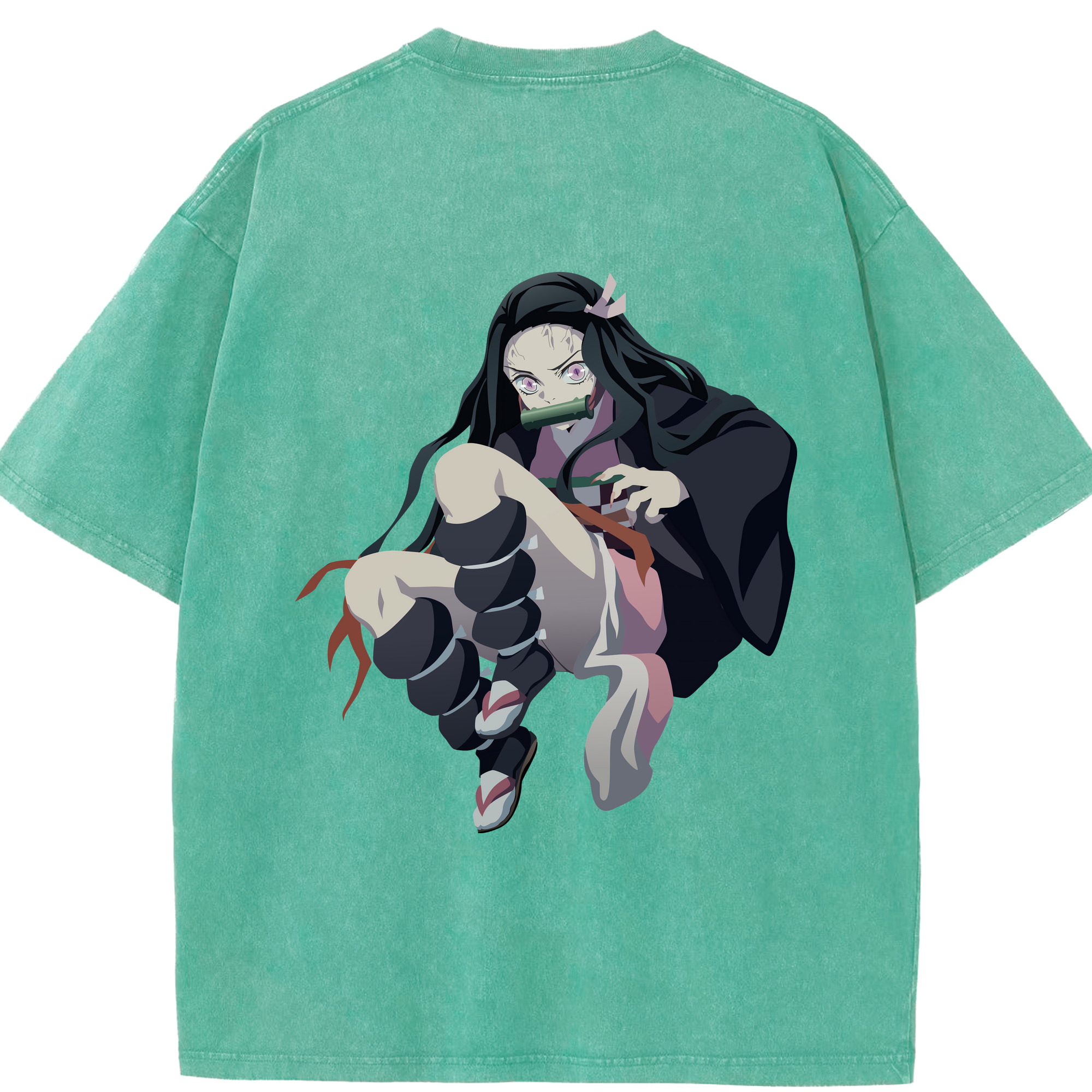 （画像用） 鬼滅の刃（きめつのやいば）竈門 禰󠄀豆子／かまど ねずこ Kamado Nezuko 綿100% ヴィンテージ風 半袖Tシャツ（背面プリント）